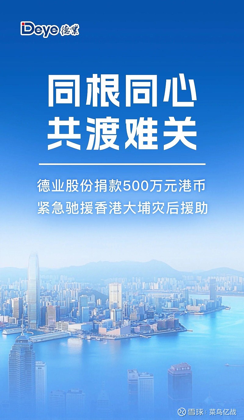 德业股份捐款500万元港币 驰援香港大埔灾后援助 近日,香港新界大埔区宏福苑发生重大火灾事故,造成人员伤亡和财产损失牵动人心。为践行企业社会 ...