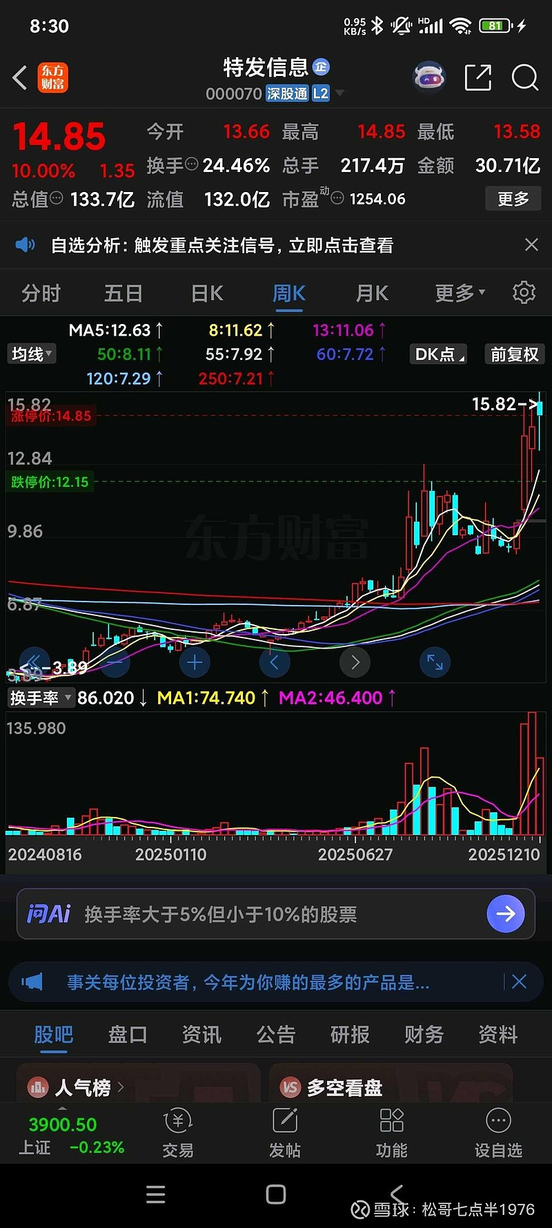 特发信息，让我多看你一眼！ 2025年三季报一出炉， 特发信息 （000070）的股民群里瞬间沸腾：有人晒收益图，有人调侃“终于熬到摘帽翻身把 ...