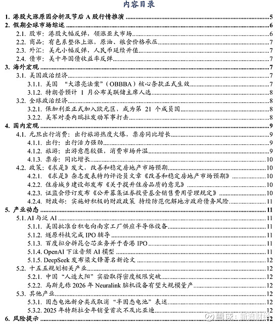 东吴策略:节后A股行情推演 来源:市场资讯 来源:东吴策略陈刚团队 报告核心要点 港股大涨原因分析及节后A股行情推演 元旦港股大涨,主要原 ...