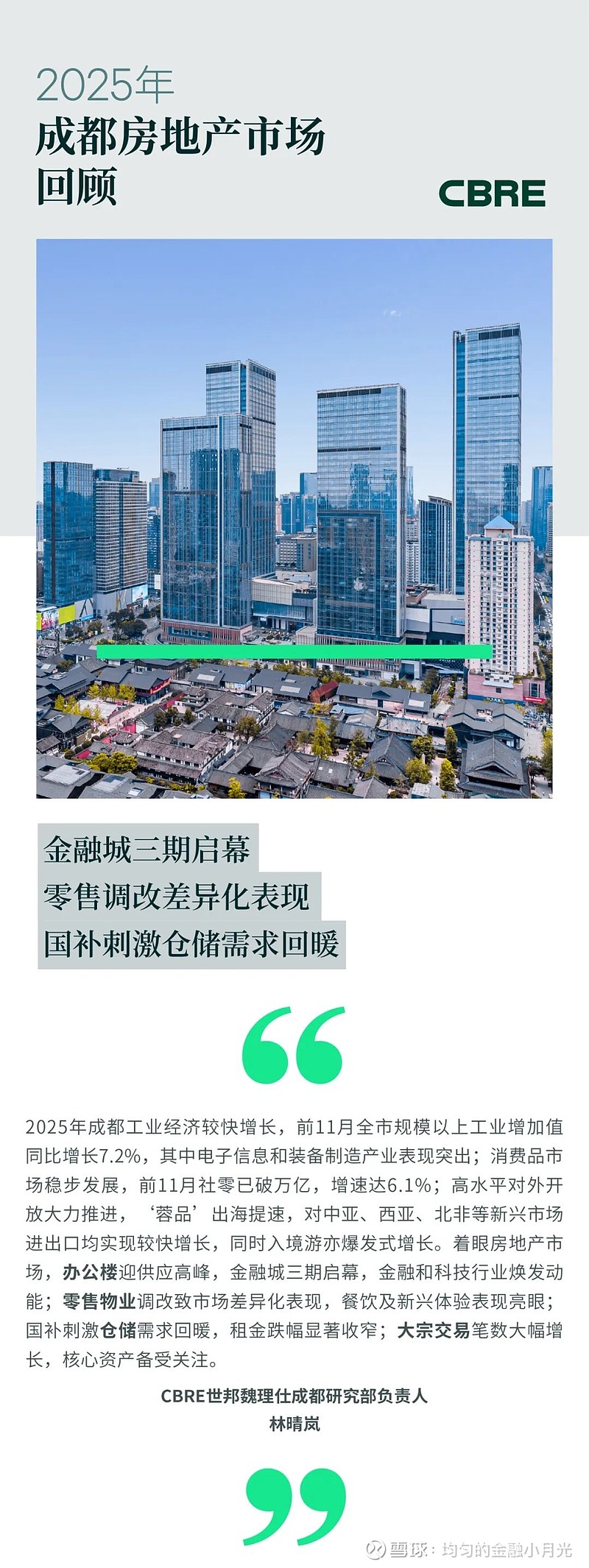 2025年成都房地产市场回顾 2025年，成都优质办公楼市场迎来供应高峰，录得8栋新建楼宇合计约51万平方米的新增面积。新项目主要分布在核心 ...