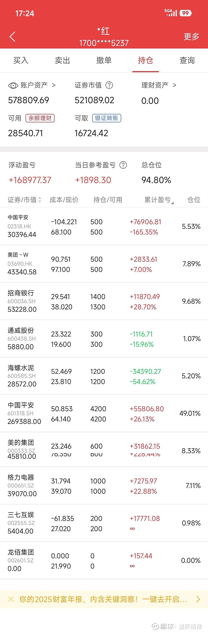 清仓龙佰集团，网格买入招商银行，网格卖出中国平安，卖出中国平安港股通 1月26日，22.29卖出龙佰集团两百股，22.5卖出龙佰集团两百股，龙 ...