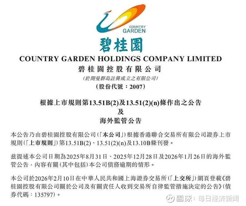 杨惠妍遭上交所纪律处分,碧桂园解释:并非怠于履职尽责!去年完成交付近17万套房 2月10日晚, 碧桂园 (HK2007)在港交所公告称,本公司 ...