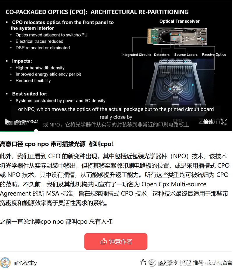 $新易盛(SZ300502)$ 破案了。coheront（高意）、lite，上月宣布的产生的cpo收入，这个cpo就是n... - 雪球