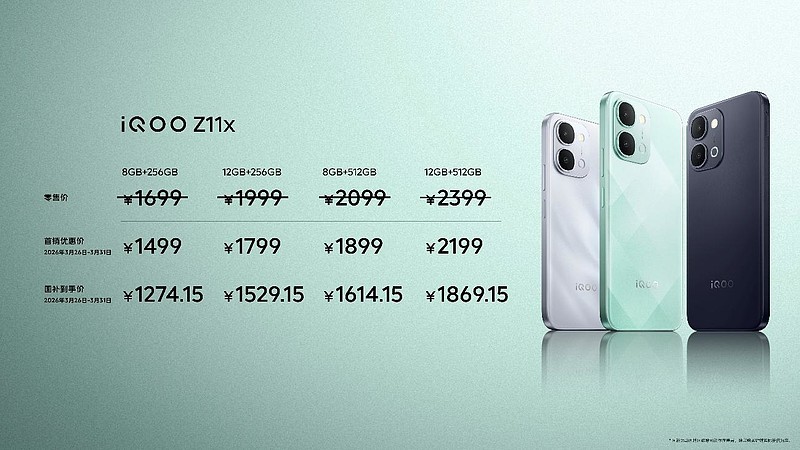 iQOO首款165Hz高刷和最大电池 iQOO Z11首销价到手1999元起-锋巢网