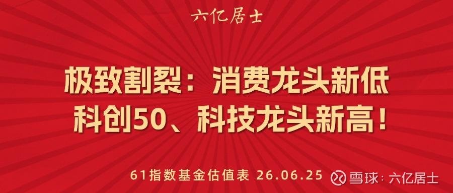 极致割裂：消费龙头新低，科创50、科技龙头新高！（06.25）