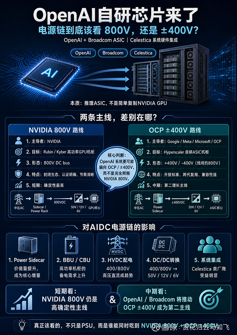 OpenAI 自研XPU芯片来了,电源链到底该看 800V 还是 ±400V? #雪球星计划#这周 OpenAI 和 Broadcom 联合 ...